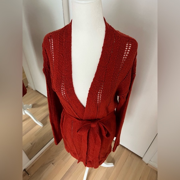Anthropologie Rich Red Belted Cardigan - Picture 2 of 16